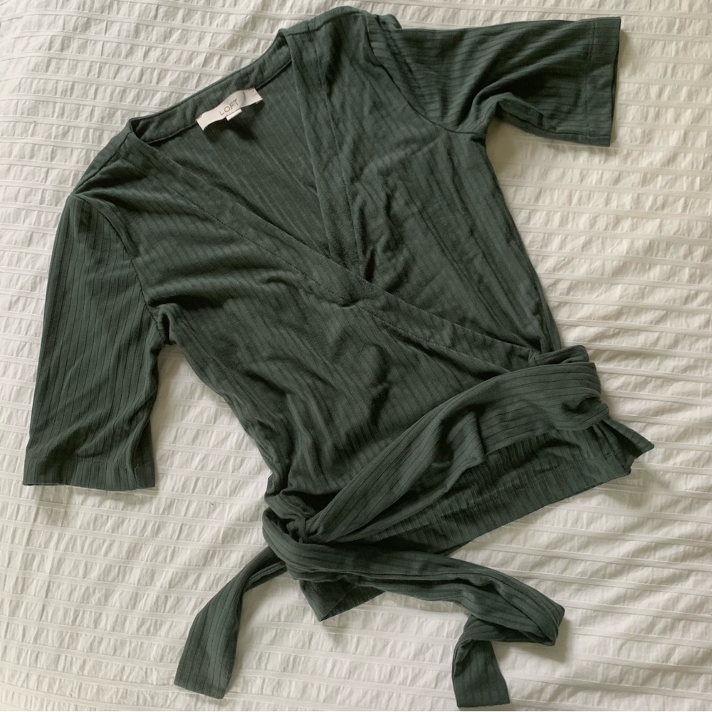 LOFT Short Sleeve Wrap Top - Green